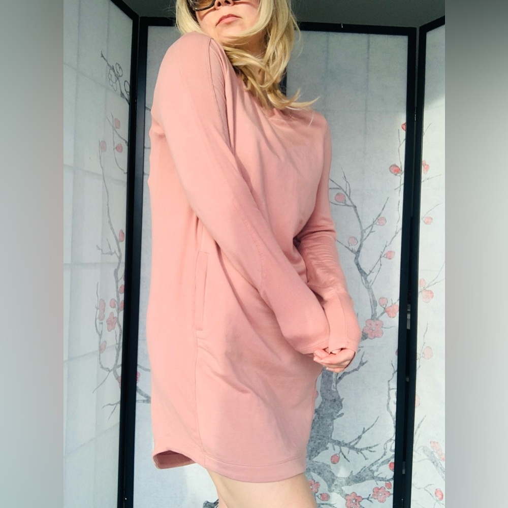 Athleta Cocoon Fleeced Sport Casual Sweater T-shirt Long Sleeve Lounge Tee Dress